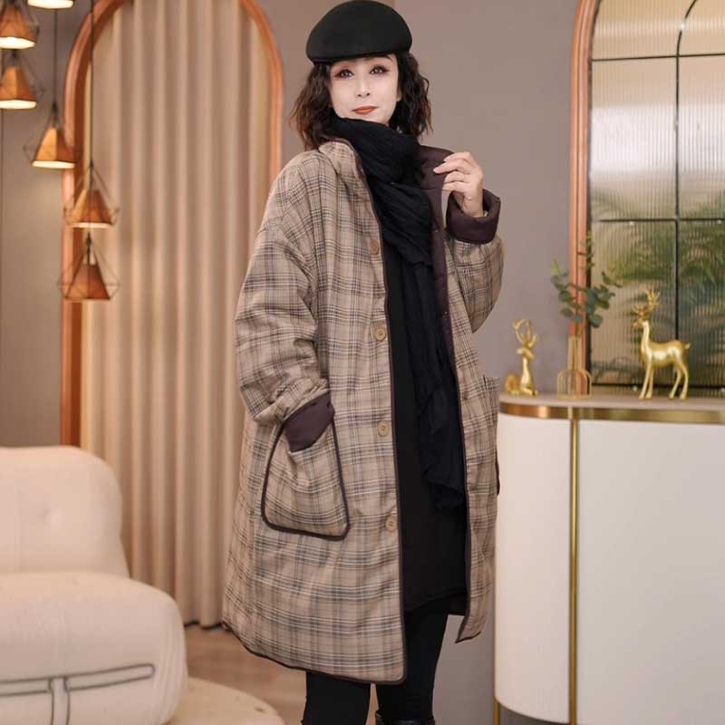 8385-8879秋冬新款2024宽松休闲时尚加厚格子两面穿棉衣外套女