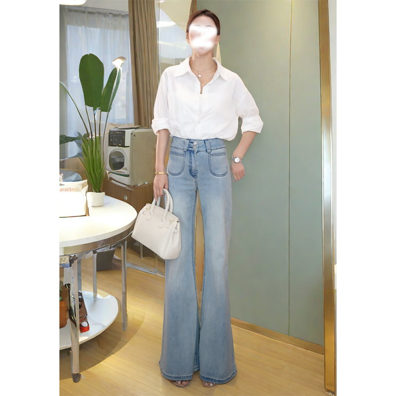 新款高腰水洗高档牛仔裤女2025春装复古宽松阔腿裤拖地直筒裤长裤