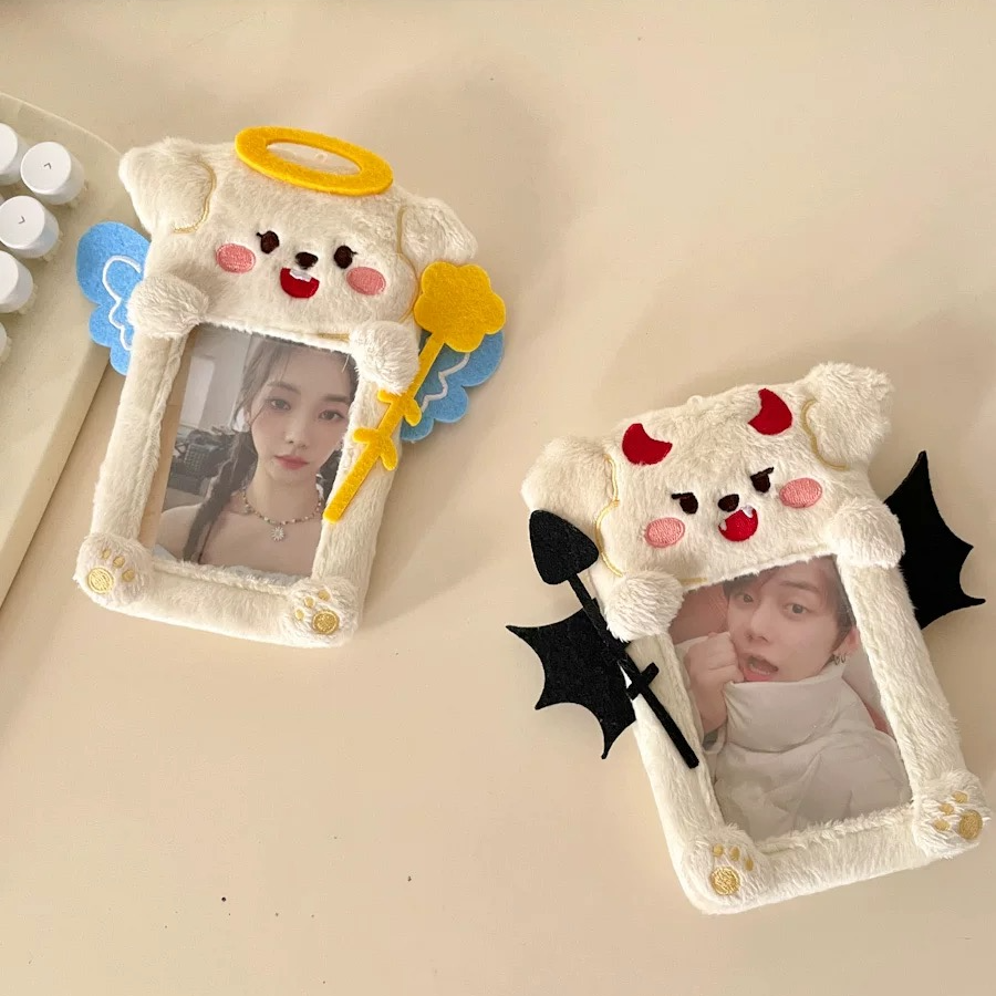 ins风可爱天使与恶魔毛绒卡套韩国ins拍立得咕卡爱豆小卡展示挂件