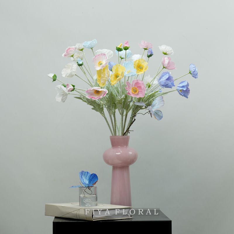 北欧ins植绒虞美人高档仿真花假花家居客厅餐桌装饰花