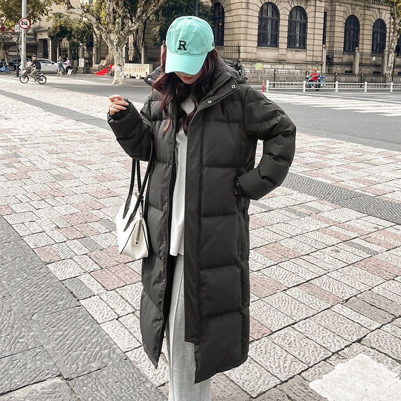 过膝长款羽绒服女中长款2023新款白鸭绒韩版保暖情侣冬季加厚外套