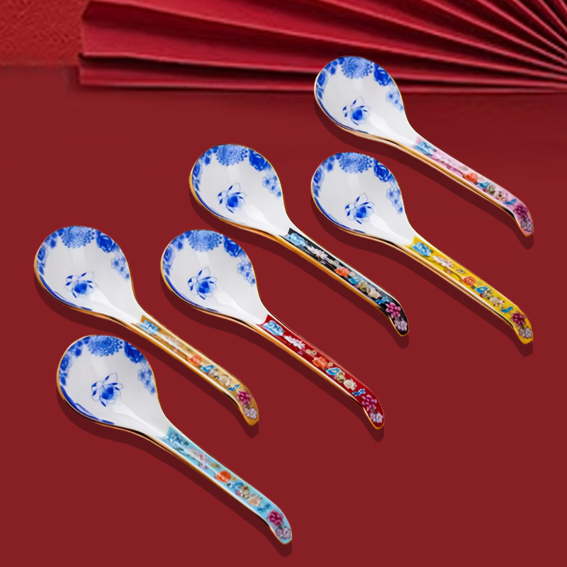 景德镇珐琅彩瓷小汤勺宫廷风汤勺好看的汤勺轻奢小汤勺骨瓷调羹