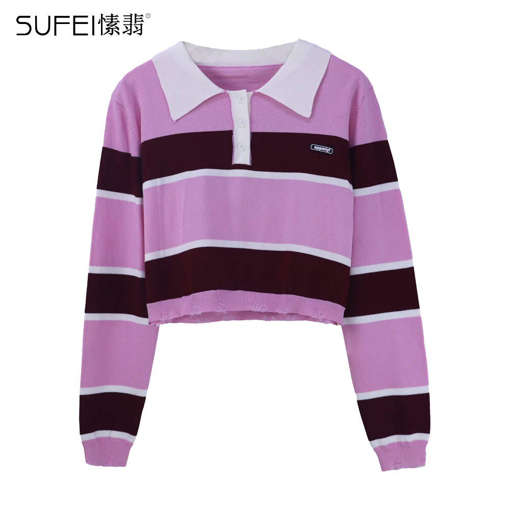 SUFEI/愫翡S31ZZ0159A  2023春季新款长袖条纹针织衫  0159