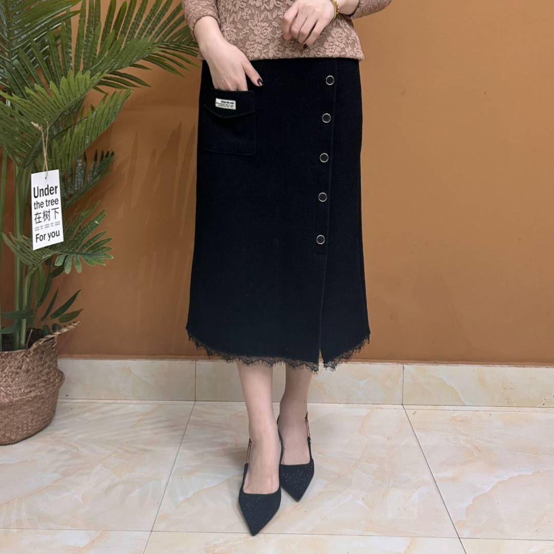 秋冬新款加厚开叉冬季女士洋气显瘦气质时尚排扣包裙显瘦半身裙