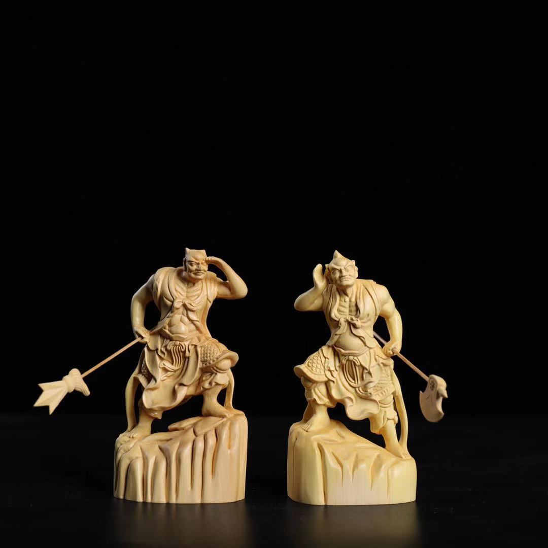 千里眼 顺风耳 （黄杨木）精雕细琢 木雕雕刻工艺品 办公装饰摆件