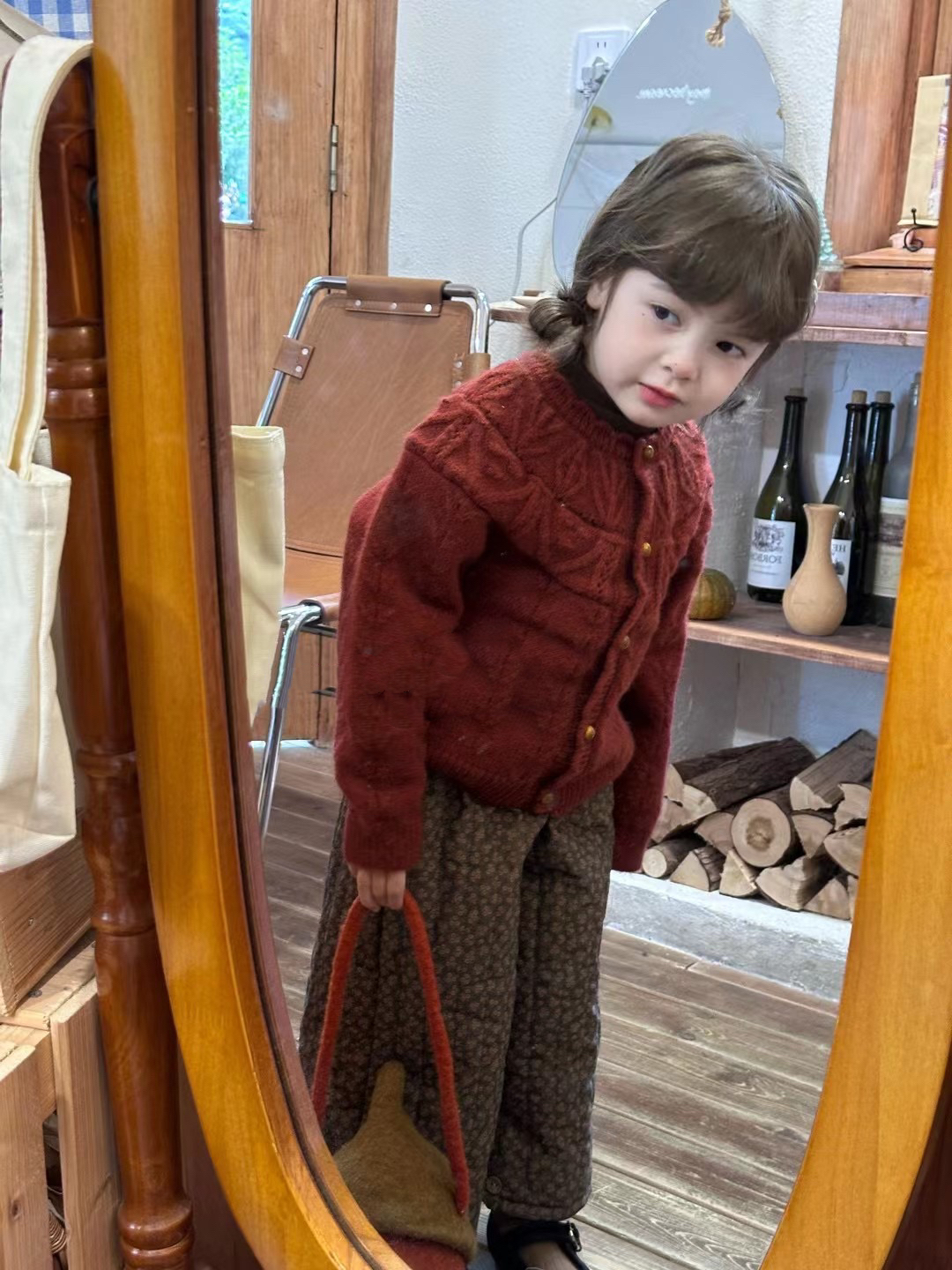 2025奶油泡芙女童宽松提花针织开衫外套