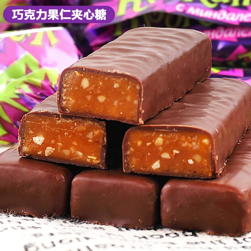俄罗斯风味紫皮糖国产果仁夹心巧克力酥糖喜糖年货糖果批发小零食