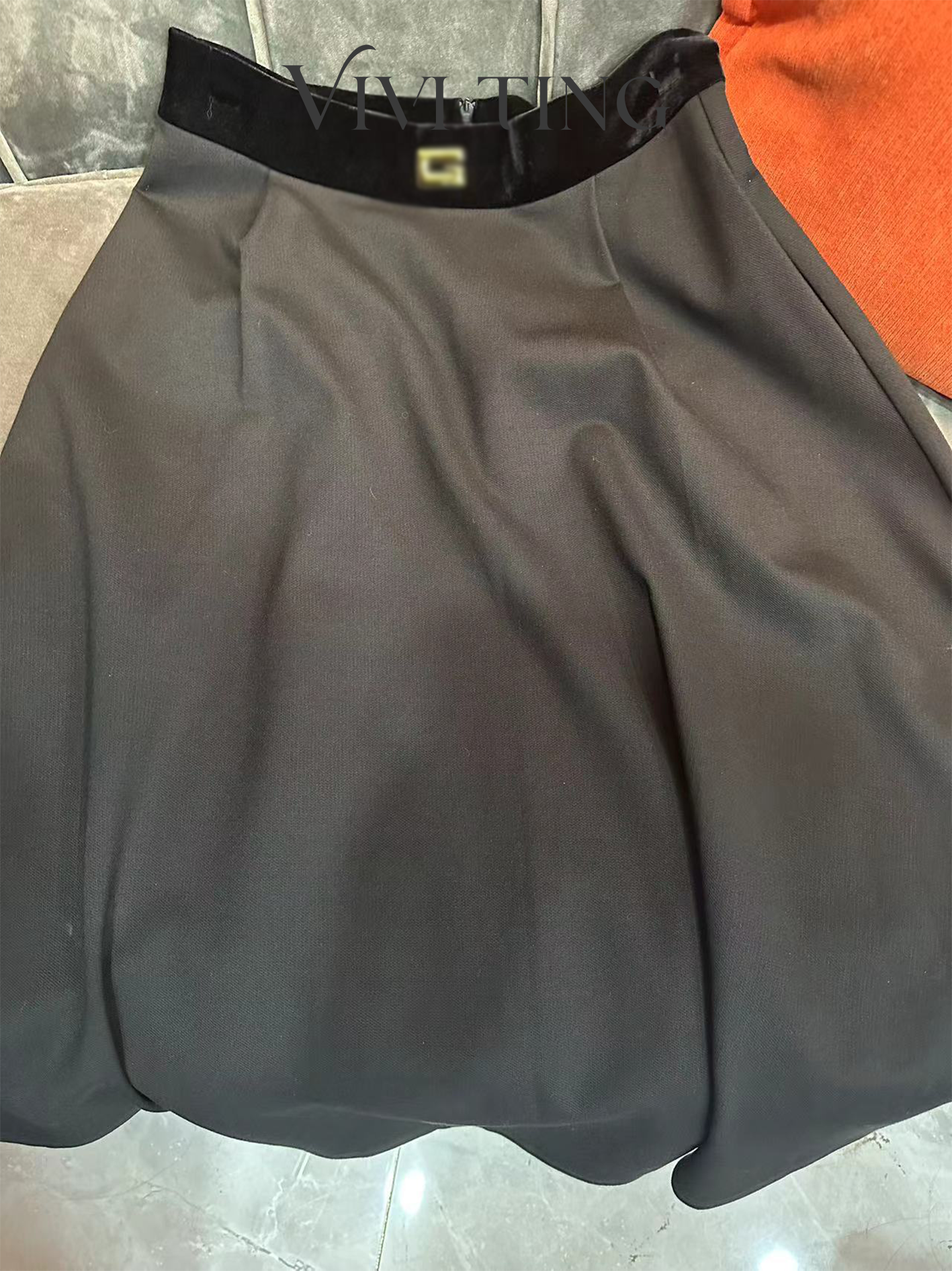 【VIVI·TING】婷姐推荐秋冬款纯色丝绒拼接半身裙小标G设计纯色k325