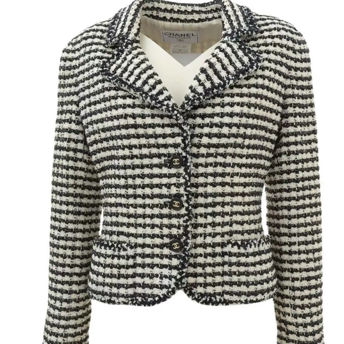 95新 Chanel/香奈儿 中古特价黑白格纹翻领两口袋外套42码