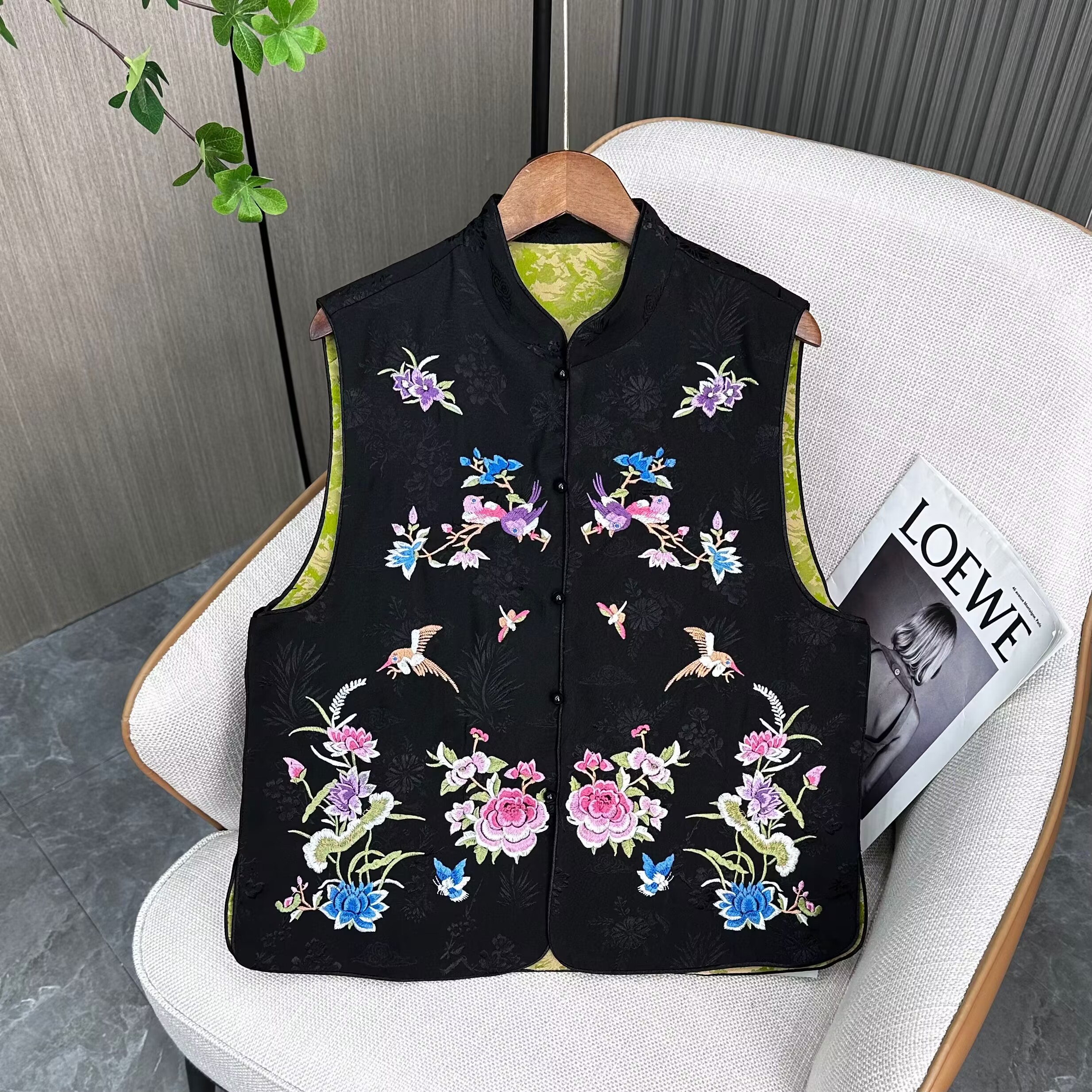 【紫鹃】2025春款新款双面双穿国风上衣马甲新中式立领绣花马夹女款