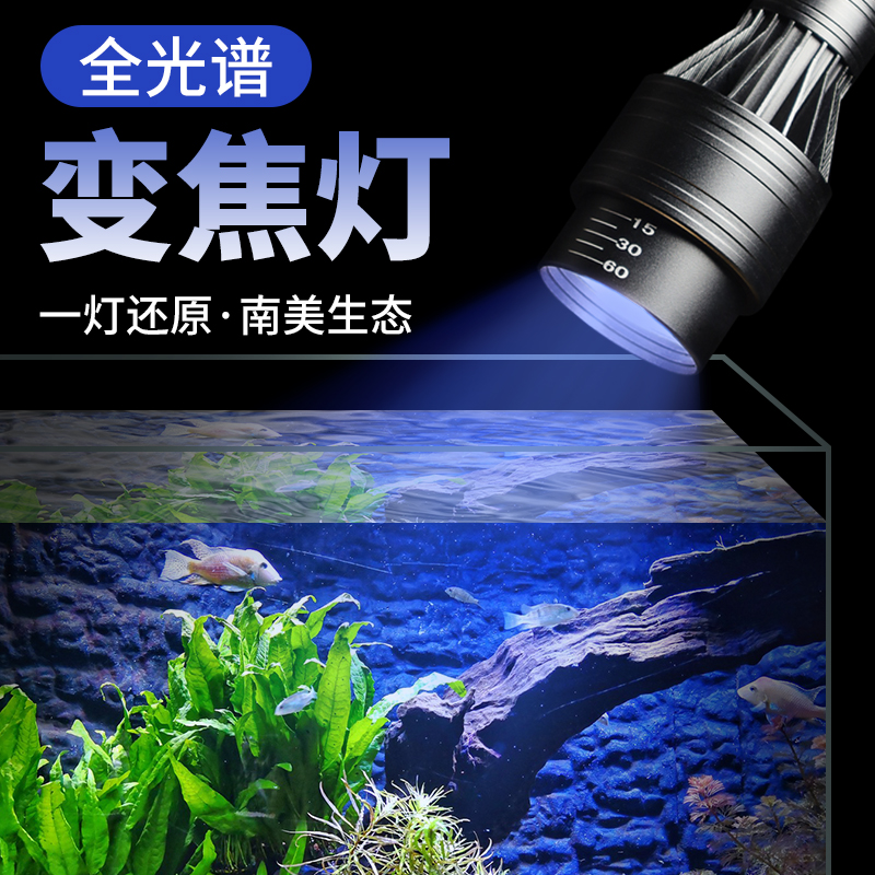 鱼缸变焦南美射灯led照明灯智能定时防溅水原生溪流缸造景观赏灯
