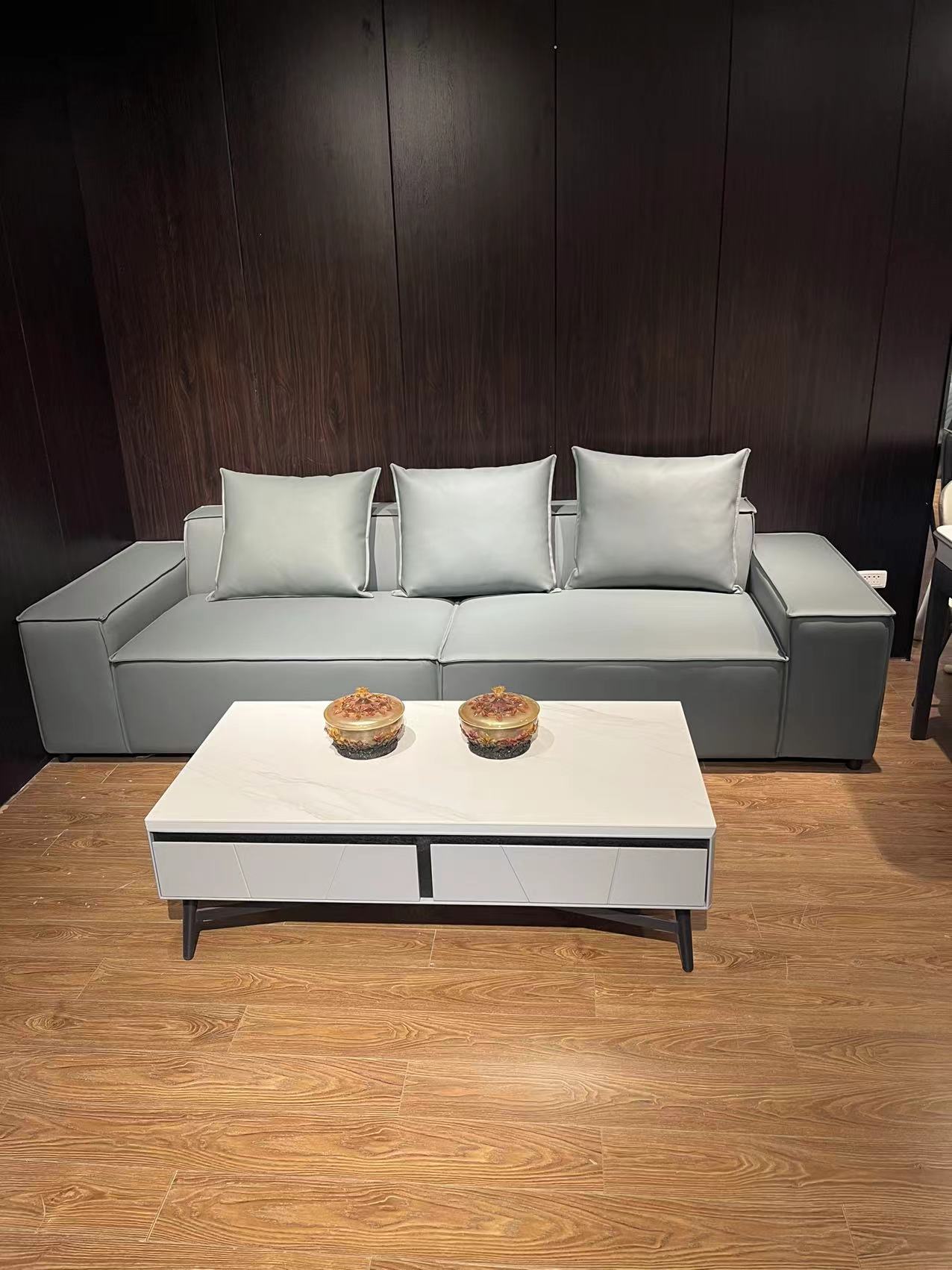 方块简约客厅极简意式皮沙发