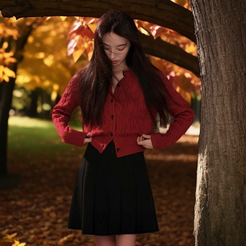 532钱风纯棉大交花女款圆领针织毛衣时尚休闲百搭加厚纯色秋冬