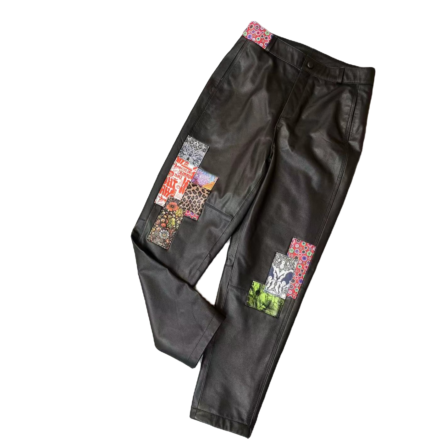 【火苗】2350 真皮头层牛皮皮裤长裤休闲裤女宽松小脚裤黑色百搭