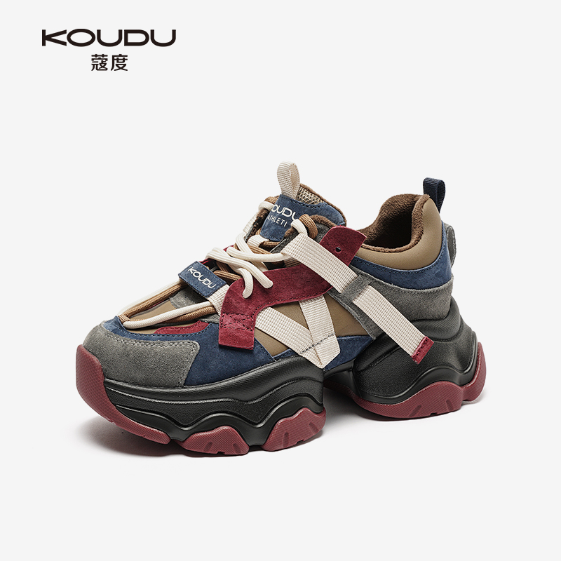 KOUDU/蔻度厚底增高秋季双网老爹鞋网面透气拼色松糕休闲鞋女2954
