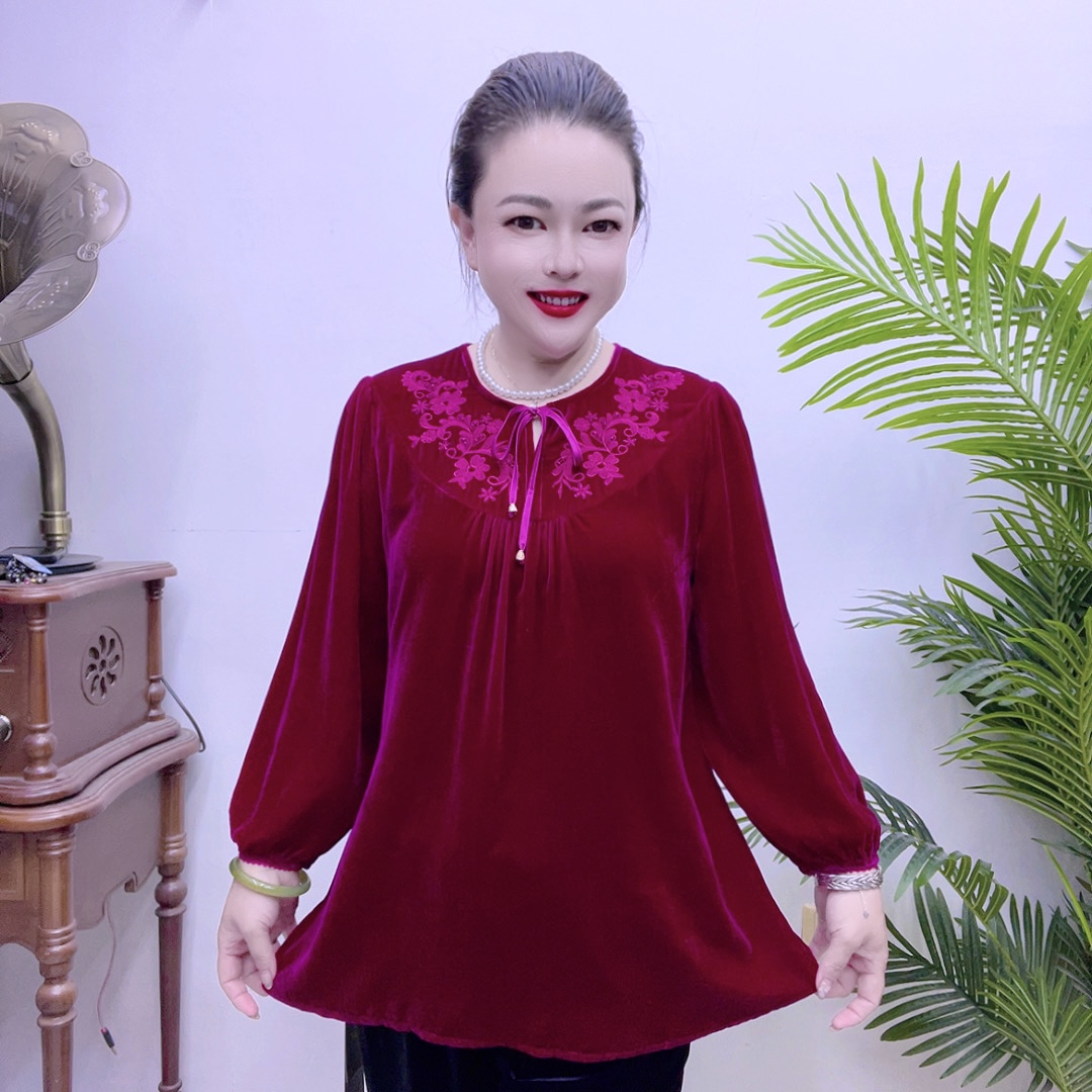  桑蚕丝小衫时尚高档气质百搭减龄宽松大码10A2233