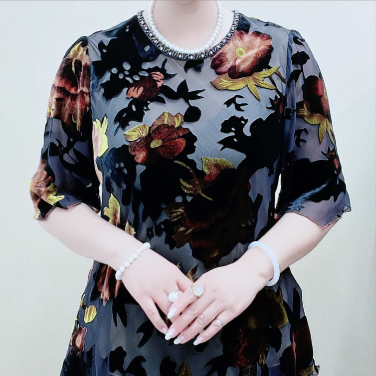桑蚕丝小衫洋气妈妈装中长款夏季薄款43A1971