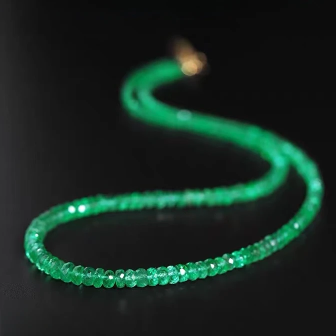 哥伦比亚天然祖母绿女款项链锁骨链18K金扣头