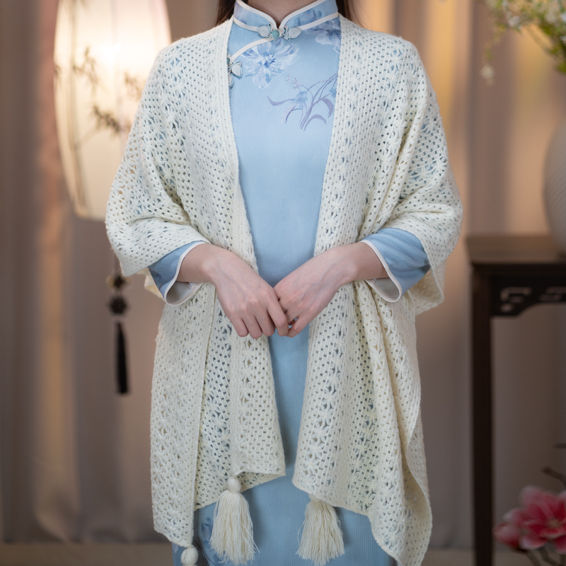 缇花影 | 新款复古旗袍外搭披肩针织春秋外套民国风开衫小披肩