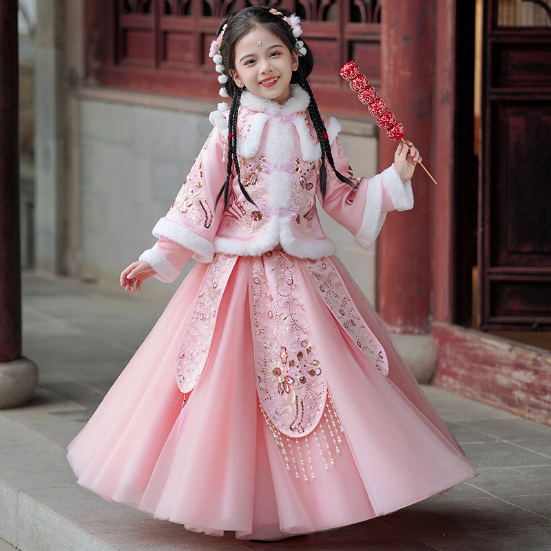 汉服秋冬女童2025拜年服中国风儿童喜庆过年衣服女孩唐装冬季
