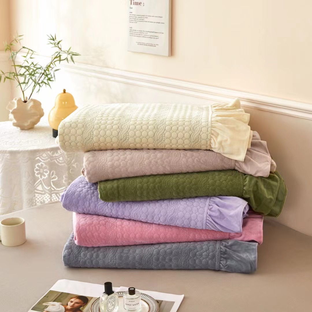 【玲姐家】定制款 婴儿绒纯色夹棉绗缝床盖简约大气不起静电