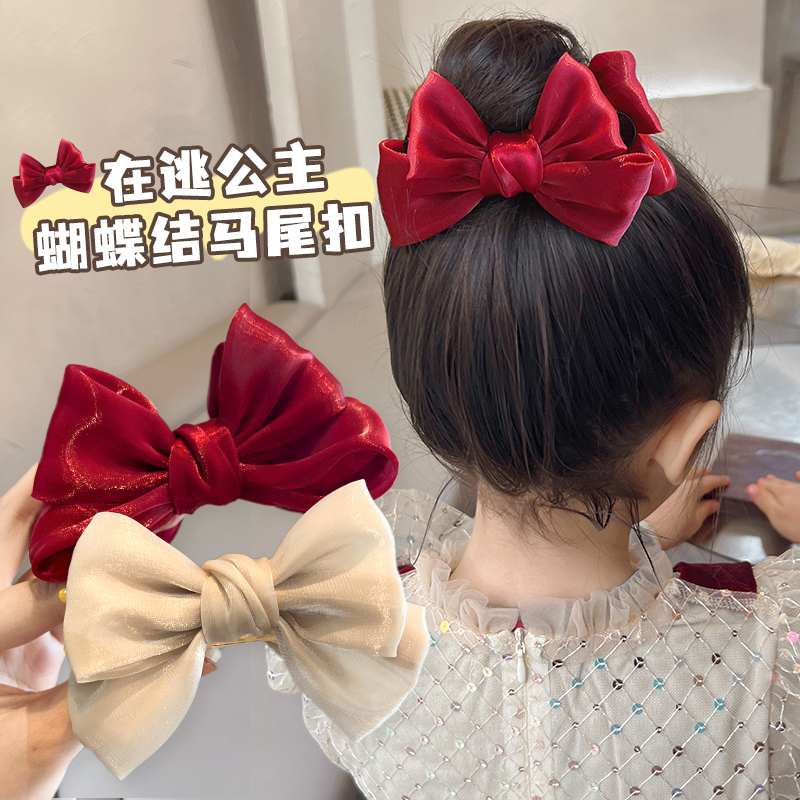 丸子头抓夹儿童红色蝴蝶结发夹女童小发卡发饰女2024新款夹子头饰