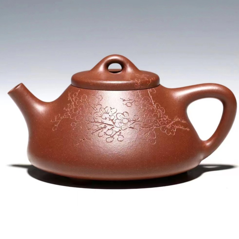 清水泥紫茄泥小容量牛盖子冶石瓢，仿瞿子冶雕刻。紫砂壶茶具泡茶壶