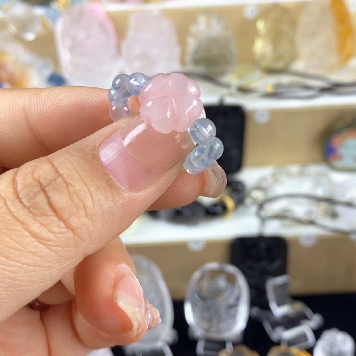 【闪购商品】水晶颈饰未镶嵌海蓝马粉四叶草戒指