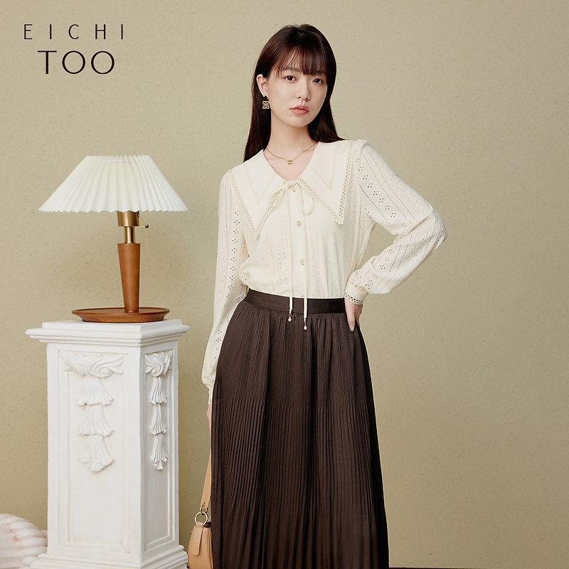 爱居兔新款气质百搭柔软舒适蕾丝面料时尚弹力针织衫ENZCJ1P007A