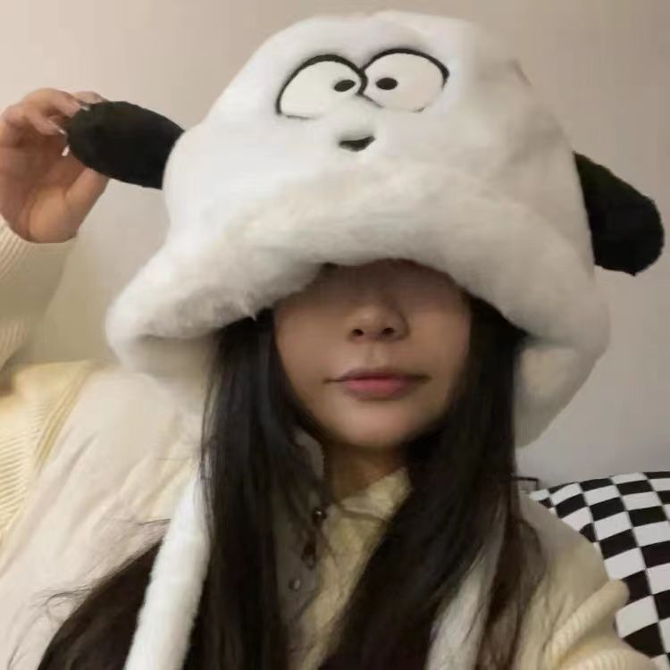 可爱卡通小狗毛绒雷锋帽日系可爱风秋冬季骑车保暖百搭系带护耳帽