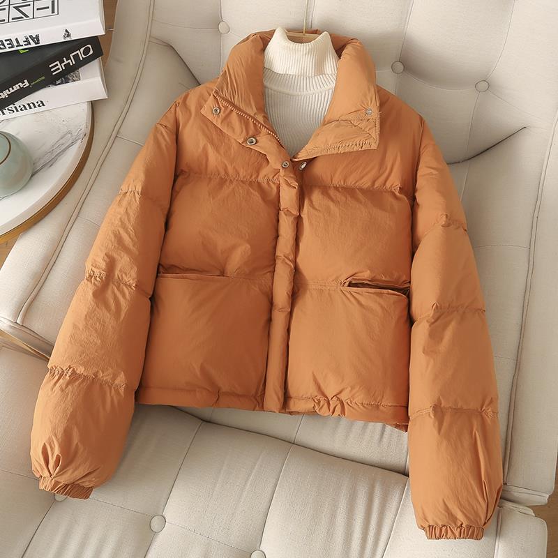 短款羽绒服女东大门韩版2023冬季外套立领小个子白鸭绒冬装面包服
