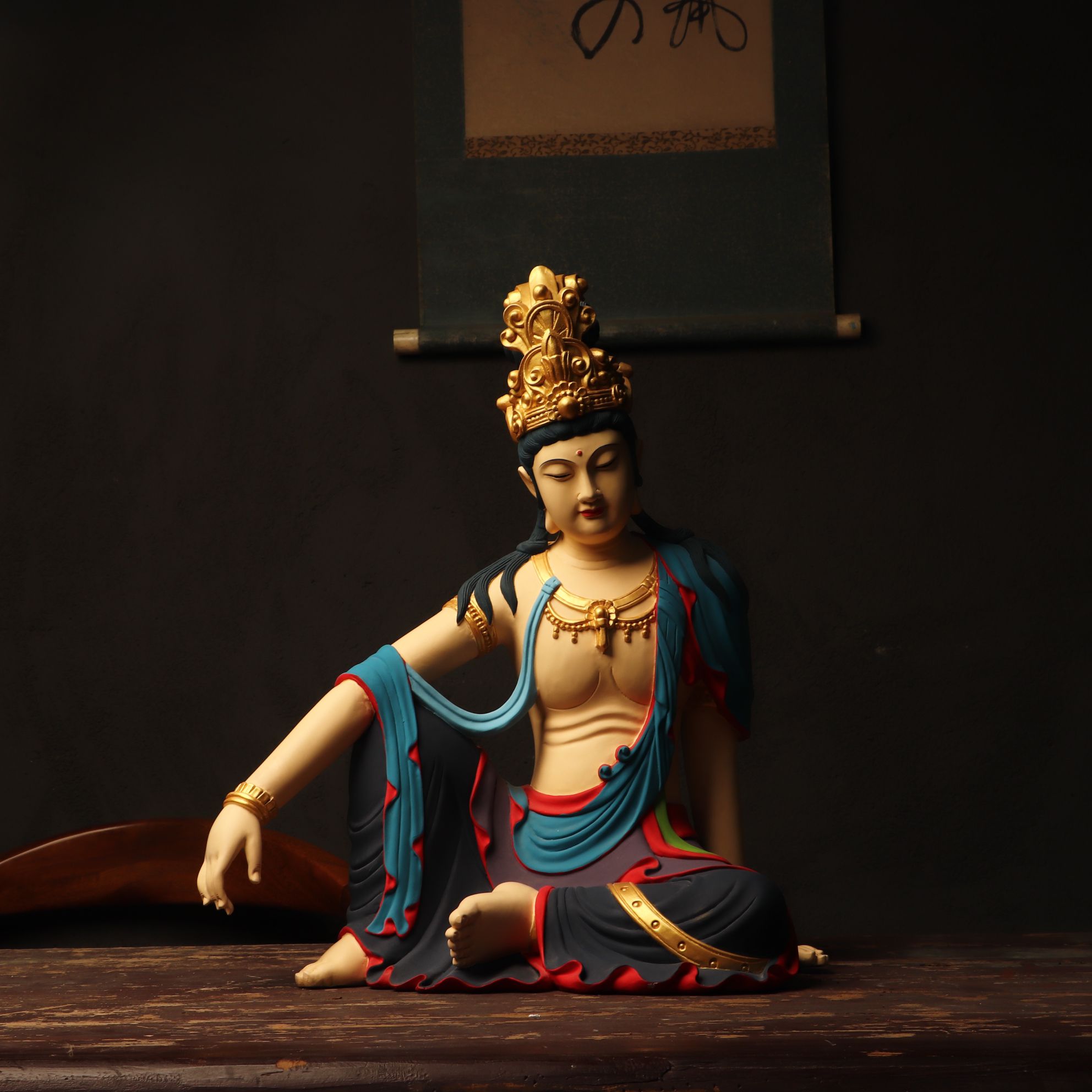 自在观音铁矿石雕(24*14*30)茶室空间家居装饰禅意玄关水月观音摆