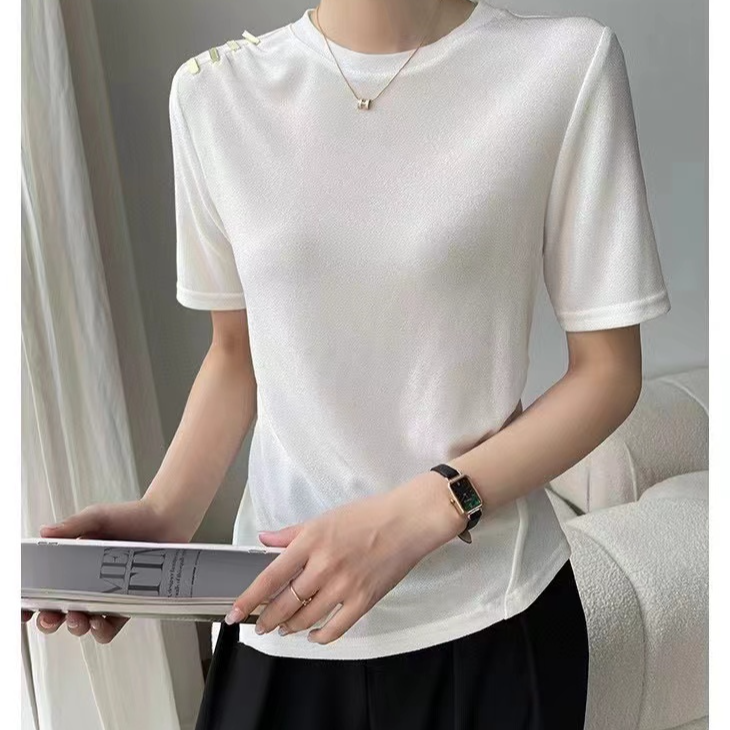 夏季T恤圆领显瘦气质修身百搭半袖时尚休闲高考毕业季白色针织