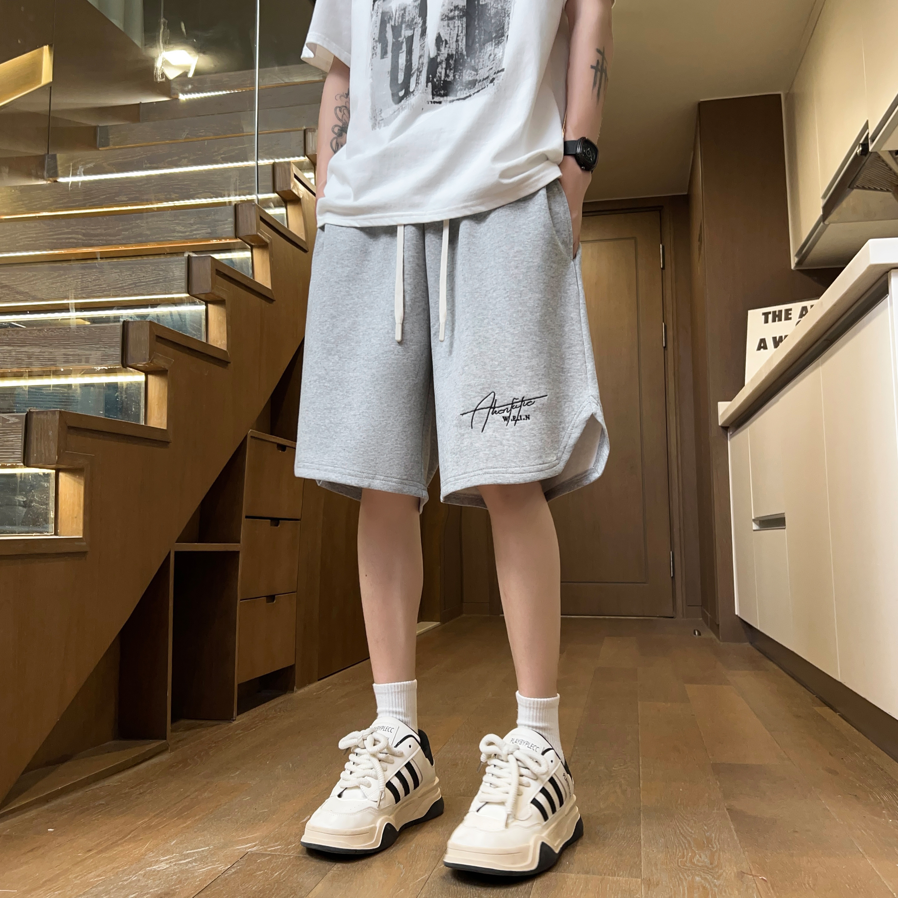 BAOZAN/爆赞美式短裤男休闲纯色运动卫裤针织五分裤宽松夏季中裤