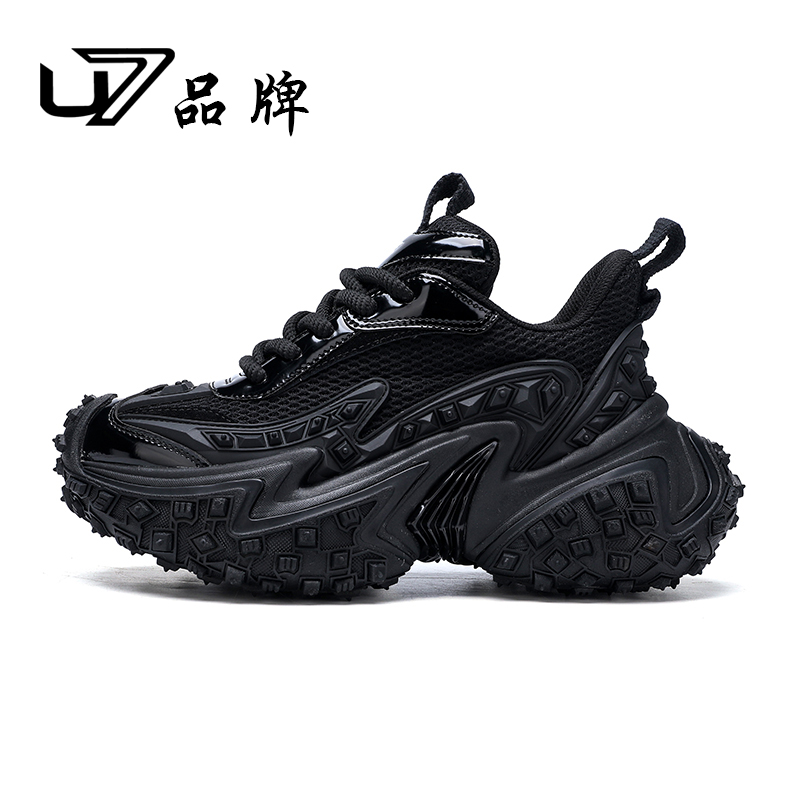 U7品牌男鞋时尚炸街机甲鞋2025年新款厚底增高系带百搭网面轮胎鞋