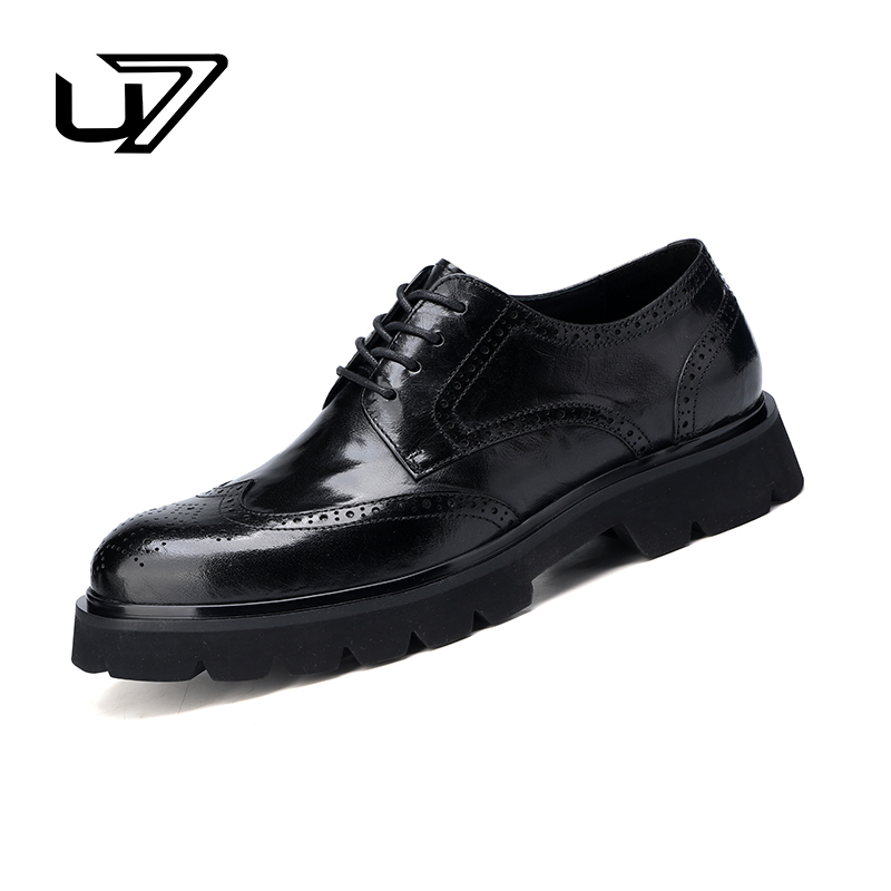 U7品牌男鞋真皮休闲皮鞋2025新款潮牌时尚百搭布洛克雕花男士皮鞋