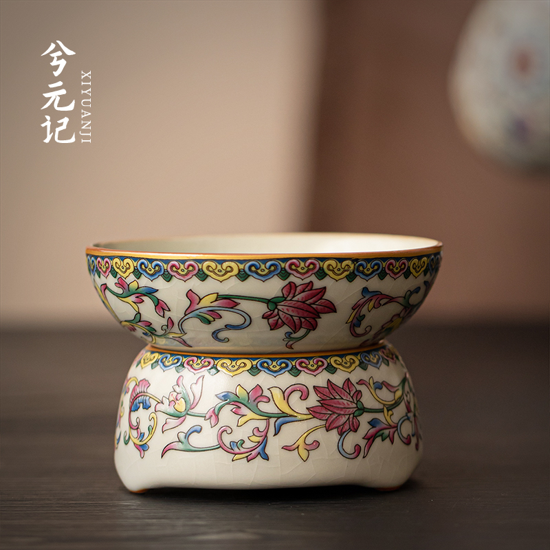 兮元记缠枝莲汝窑茶漏茶滤陶瓷滤茶器茶叶过滤网茶水分离泡茶神器