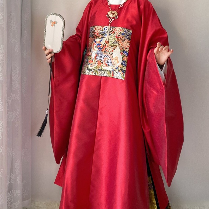 荣馨堂原创 明制国风红色暗纹纱补服圆领袍汉服婚服礼服中式