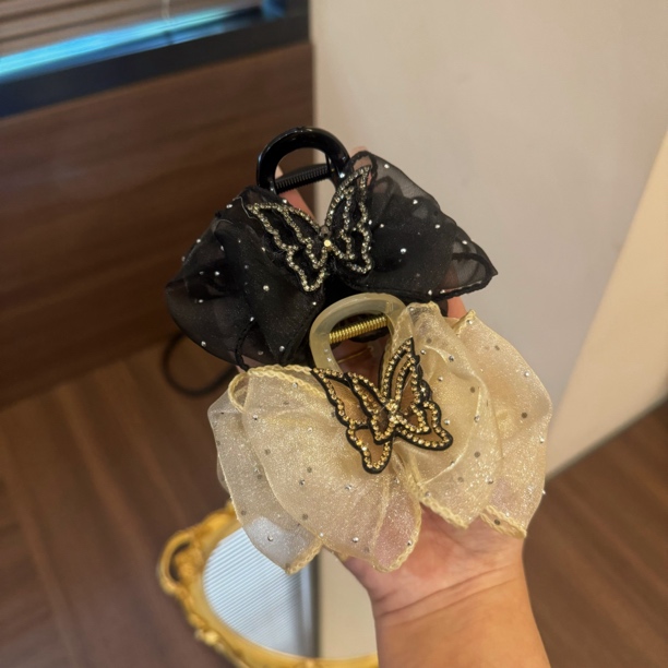 【蝴蝶泡泡】网纱蝴蝶结气质全盘发新款鲨鱼夹韩系轻奢大抓夹发夹