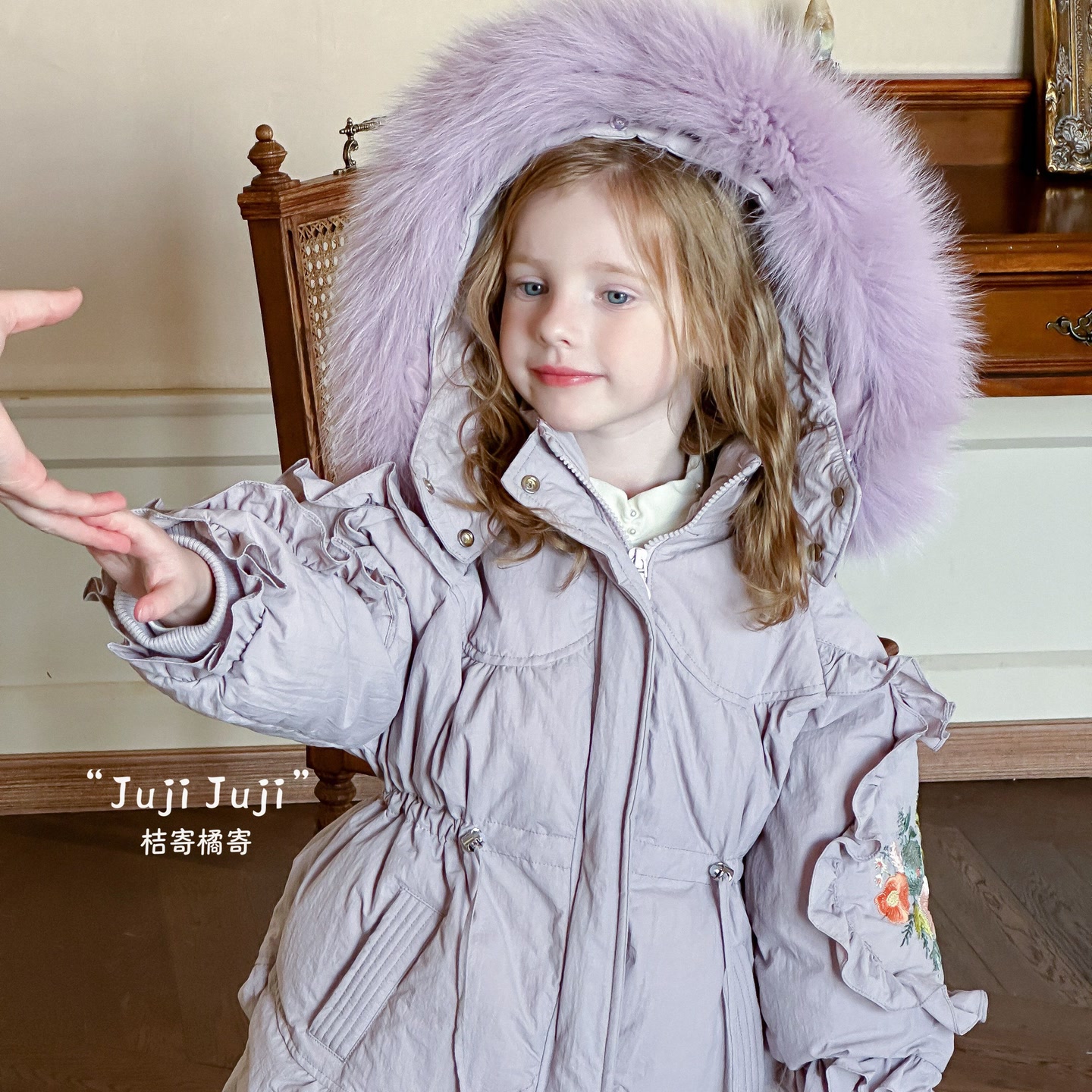 juji•橘寄【灵泽】女童杜邦三防白鹅绒服D8208加厚抽绳韩版中长款