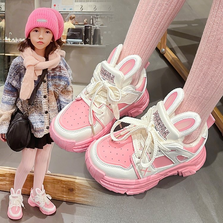 女童运动鞋2023年冬季新款儿童加绒保暖休闲鞋中大童秋冬款老爹鞋