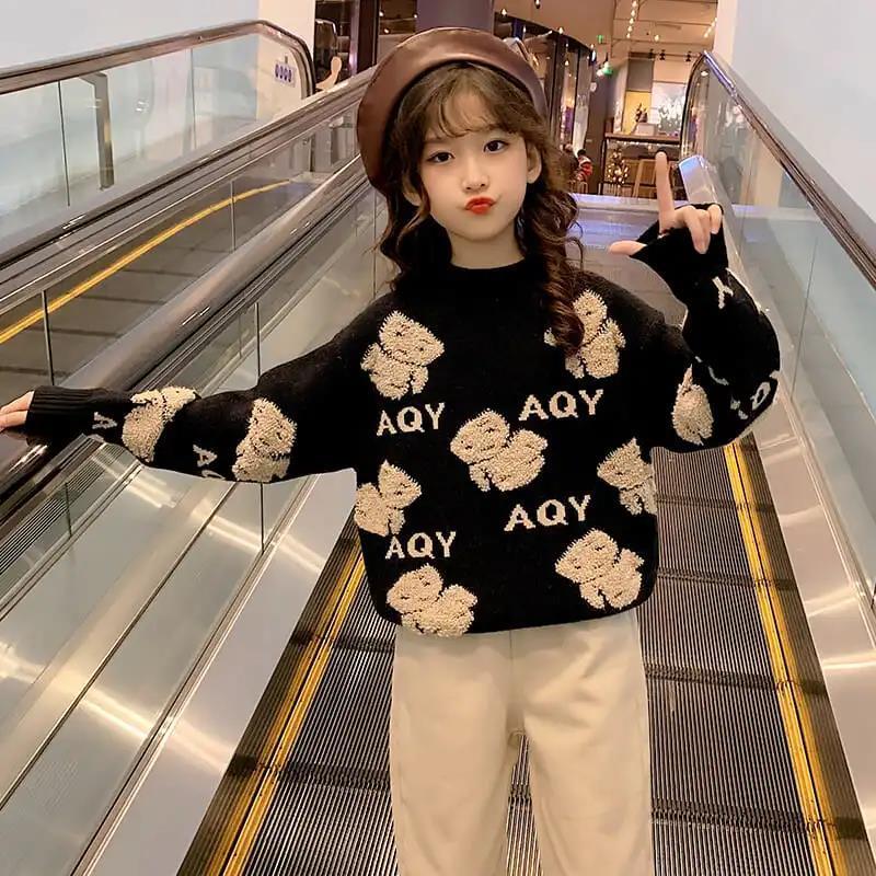 女童毛衣冬装2023新款儿童洋气中大童加绒加厚秋冬套头针织打底衫