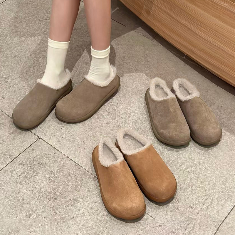 2024冬新款毛毛鞋内增高勃肯鞋加绒女真皮厚底外穿保暖包头棉鞋女
