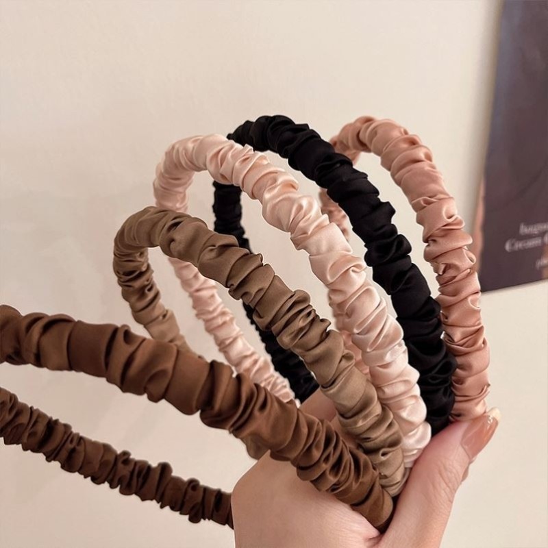 百搭法式森系褶皱发箍简约细边高颅顶头箍洗脸发卡纯色发捆发饰 