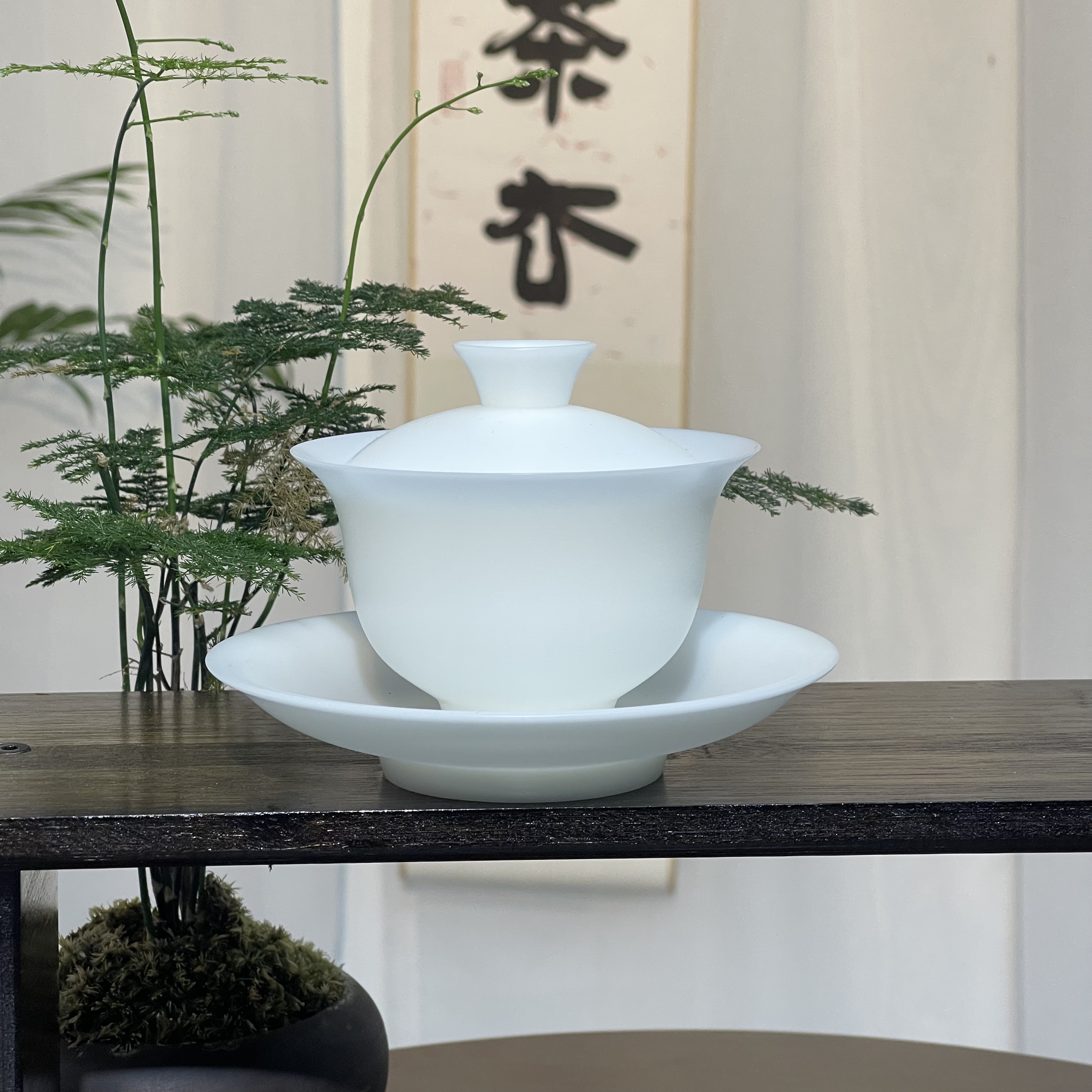 德化白瓷手工素烧元宝三才盖碗茶杯单个超薄胎茶碗高档陶瓷茶具