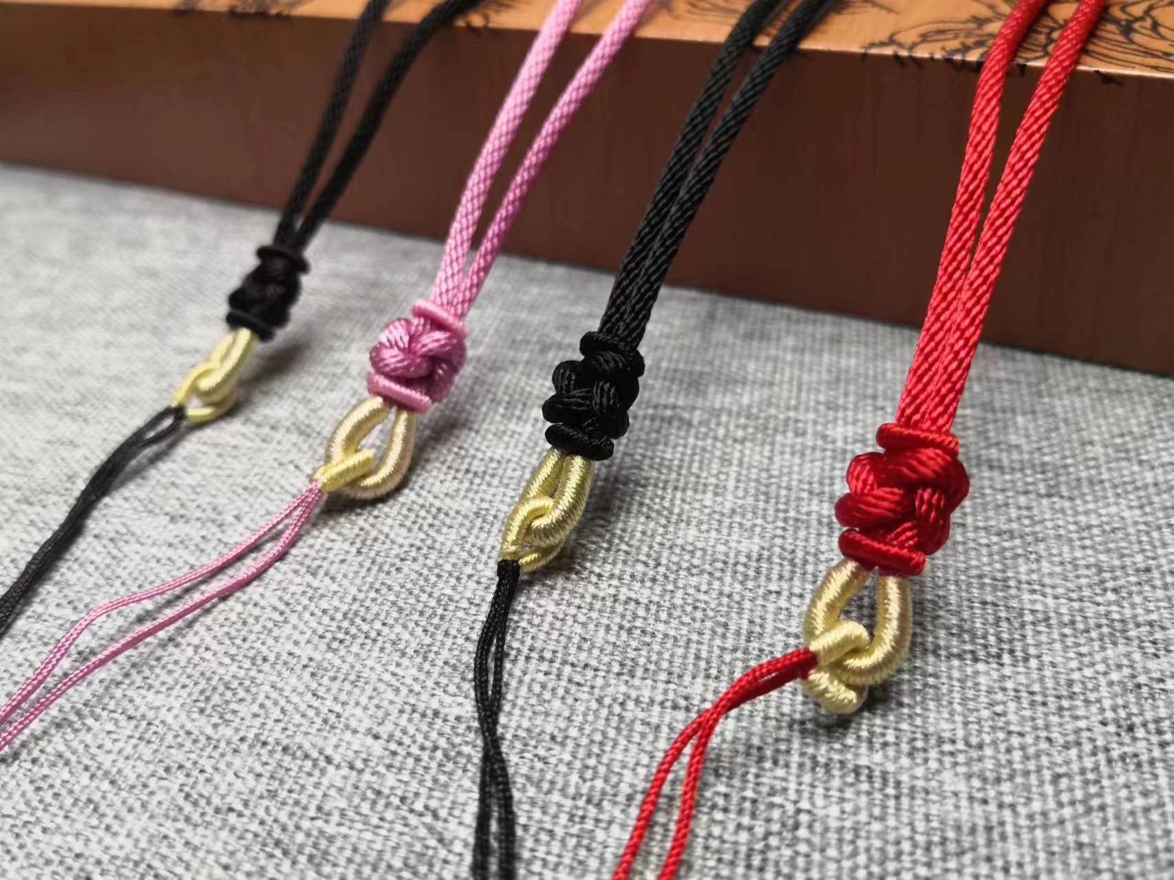 非金属布艺项链 简约素款编绳可调节金色情侣项坠替换绳编织女款