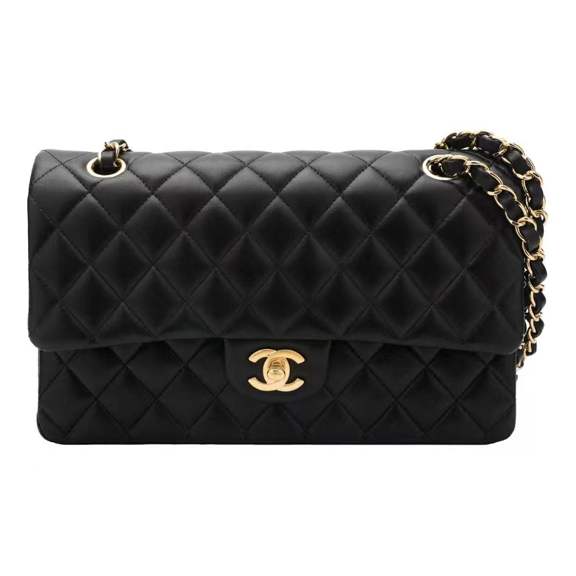 95新 Chanel/香奈儿 香奈儿CF黑金中号羊皮链条包/盒子尘袋/13开