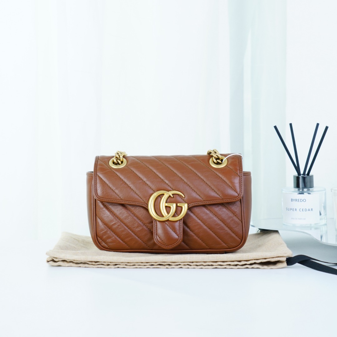 99新 GUCCI/古驰 gucci焦糖色marmont22单肩包小号/TH33100565