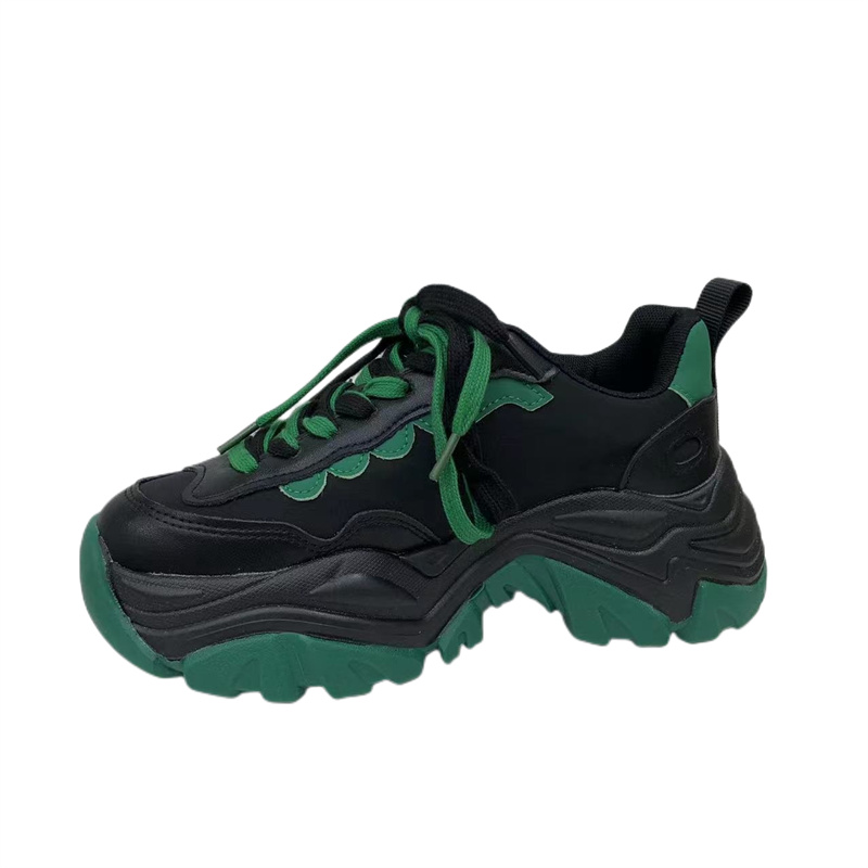 时尚休闲女鞋牛皮拼接圆头系带厚度老爹鞋单鞋直播链接