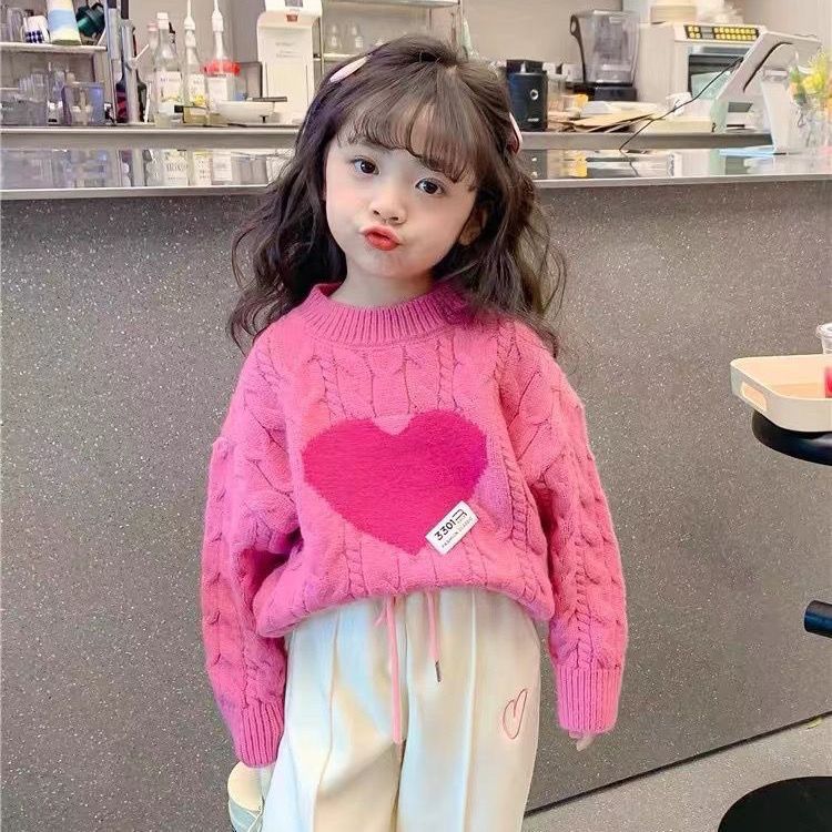 女童毛衣爱心针织衫长袖2023春秋新款韩版洋气宝宝线甜美时尚毛衣